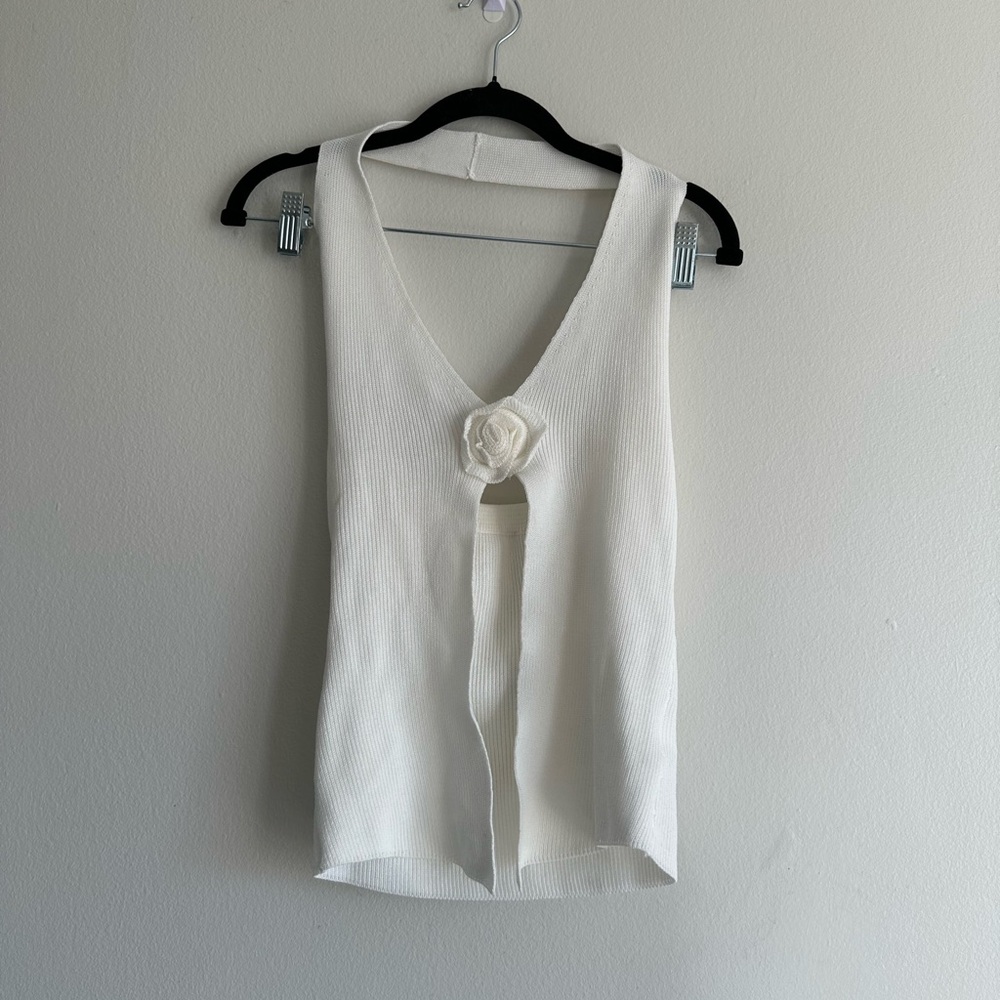 White Knit Halter Top with flower detail